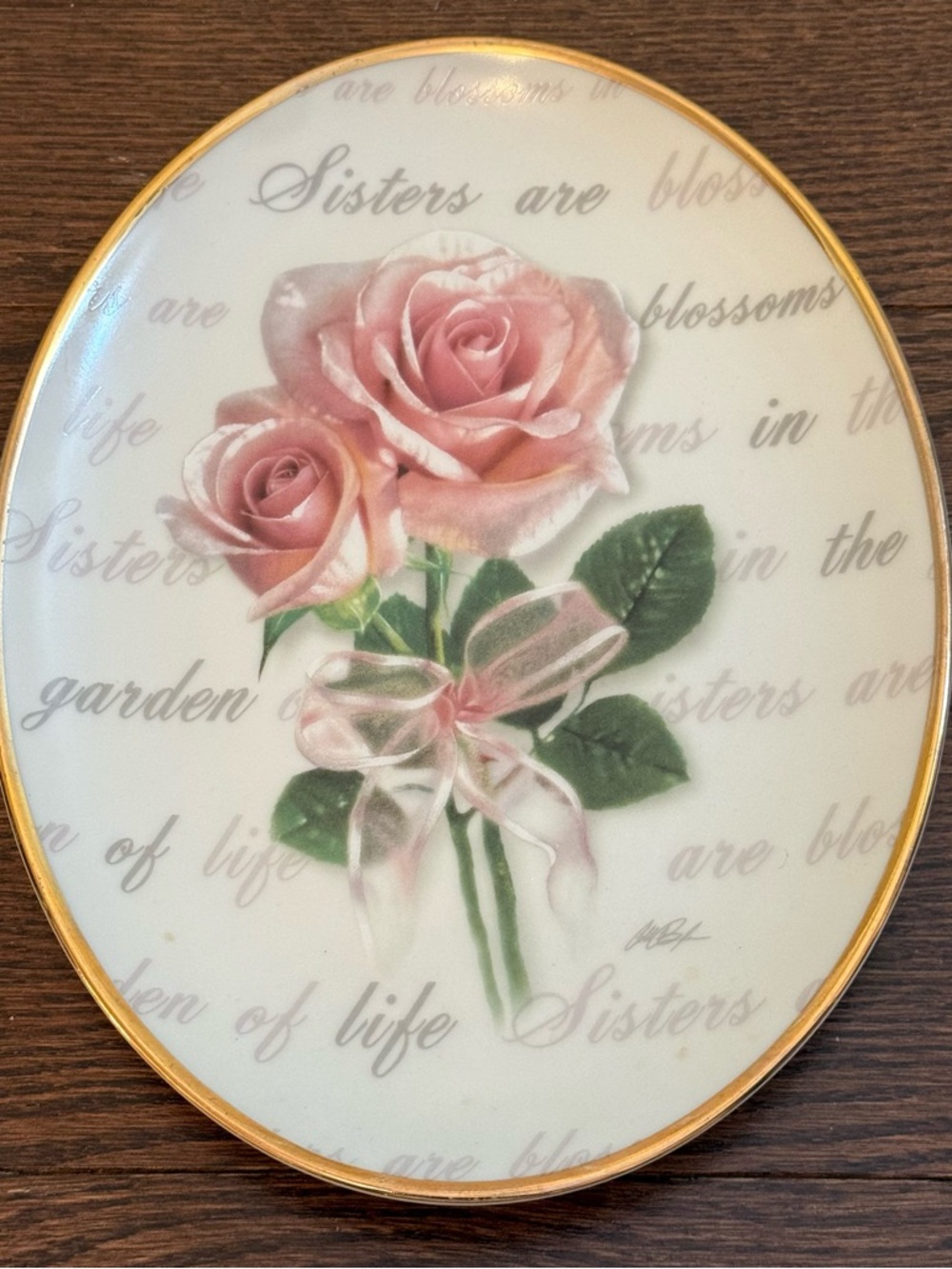 The Bradford Exchange Oval Collector Plate - Sister My Friend- Roses - gold trim
